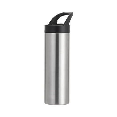 Láhev na nápoje - 600 ml s víčkem a držadlem - stříbrná