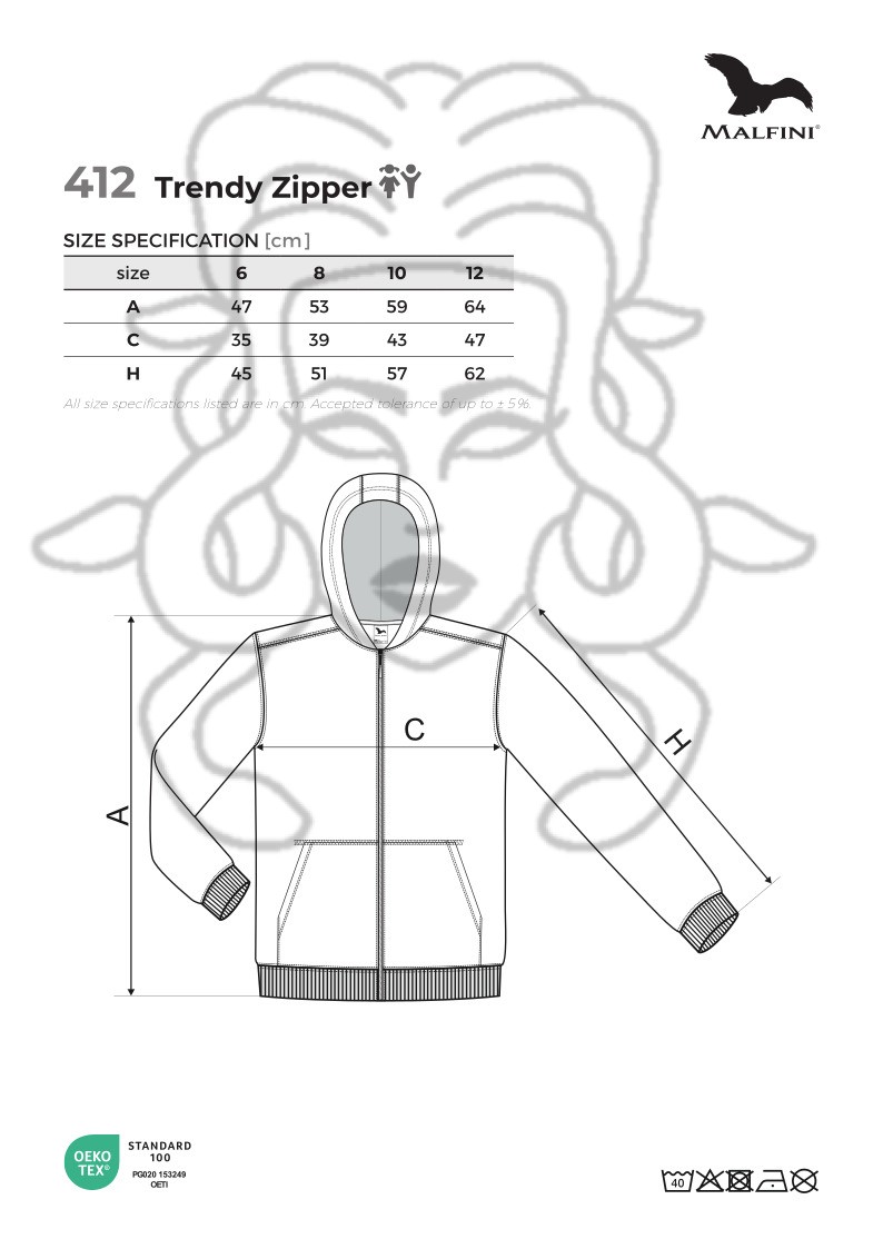 Velikostní tabulky mikiny Trendy Zipper